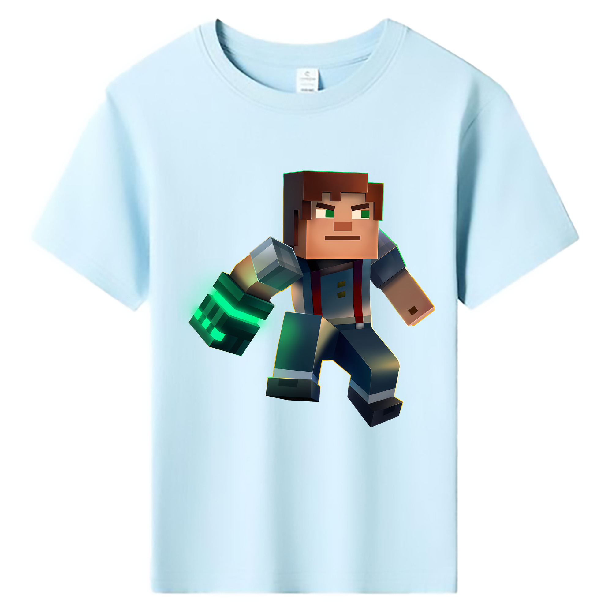（画像用） マインクラフト ブロックの世界 Minecraft MC Block world 綿100％キッズTシャツ（フロントプリント）